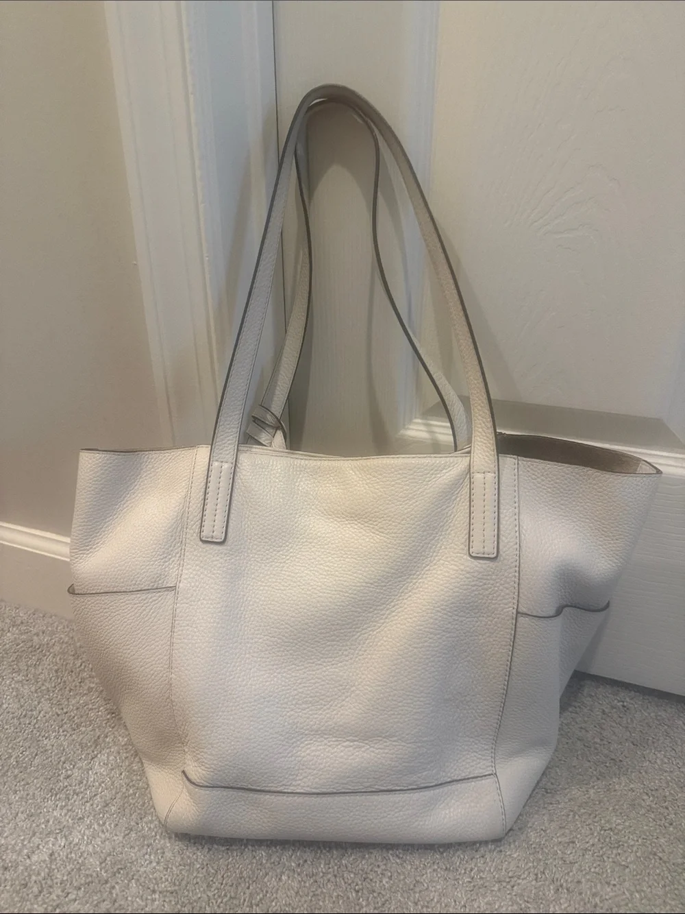 Michael Kors Cream Pebbled Leather Tote with Tassel Charm
